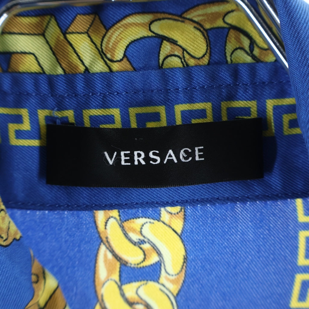 VERSACE(ヴェルサーチ) Silk Medusa Chain Shirt シルクメデューサチェーンシャツ レギュラーカラー長袖シャツ ブルー/イエロー 1005026 1A02814 レディース
