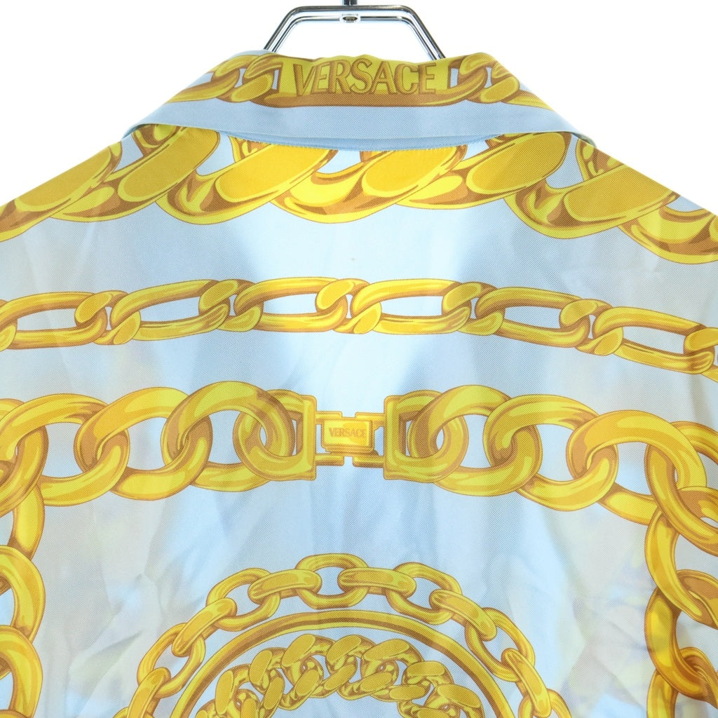 VERSACE(ヴェルサーチ) Silk Medusa Chain Shirt メデューサチェーンシャツ 開襟半袖シャツ 総柄 シルク イエロー/スカイブルー 1003926 1A13397 レディース