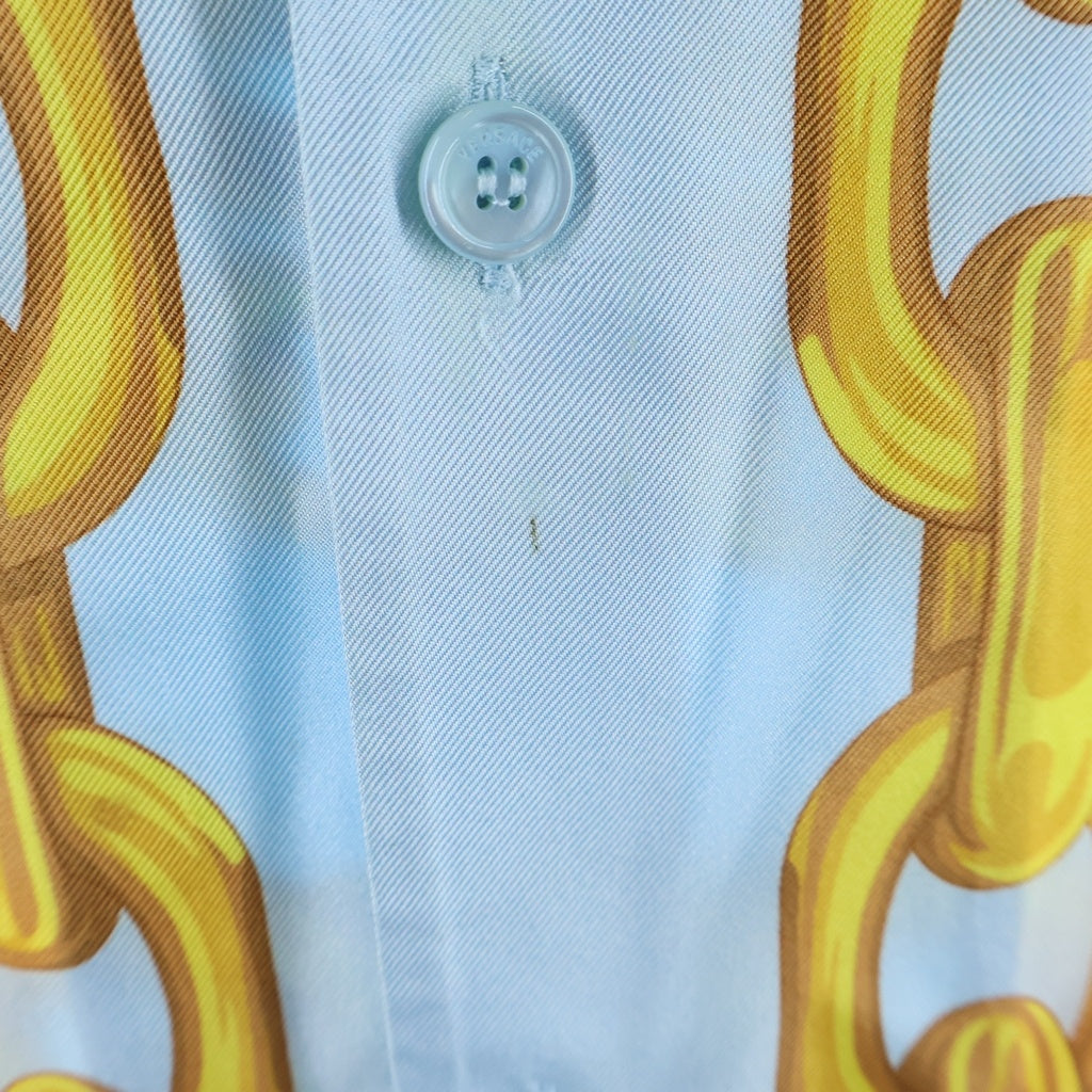 VERSACE(ヴェルサーチ) Silk Medusa Chain Shirt メデューサチェーンシャツ 開襟半袖シャツ 総柄 シルク イエロー/スカイブルー 1003926 1A13397 レディース