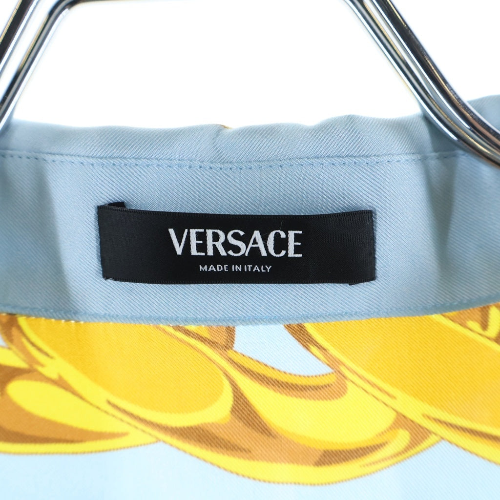 VERSACE(ヴェルサーチ) Silk Medusa Chain Shirt メデューサチェーンシャツ 開襟半袖シャツ 総柄 シルク イエロー/スカイブルー 1003926 1A13397 レディース