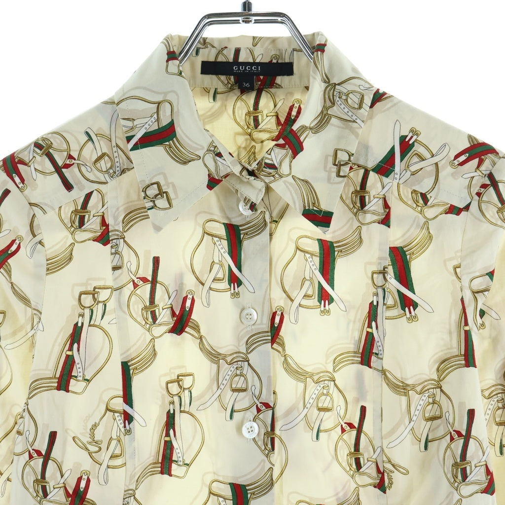 GUCCI(グッチ) ベルト柄 総柄長袖シャツ コットン ポリウレタン イタリア製 ベージュ 204242 ZS519 レディース