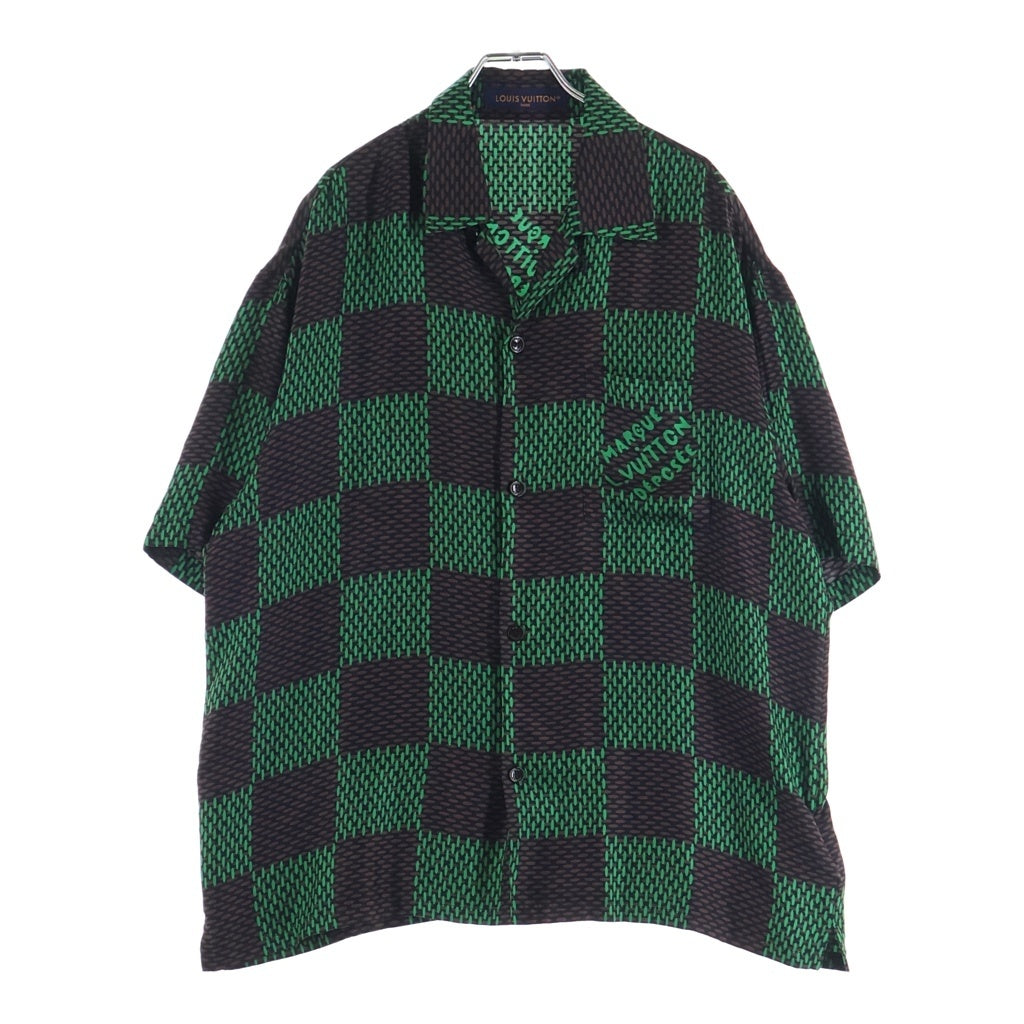LOUIS VUITTON(ルイヴィトン) ダミエ シルク半袖シャツ 総柄 グリーン/ブラウン RM241FYQHQS62W レディース