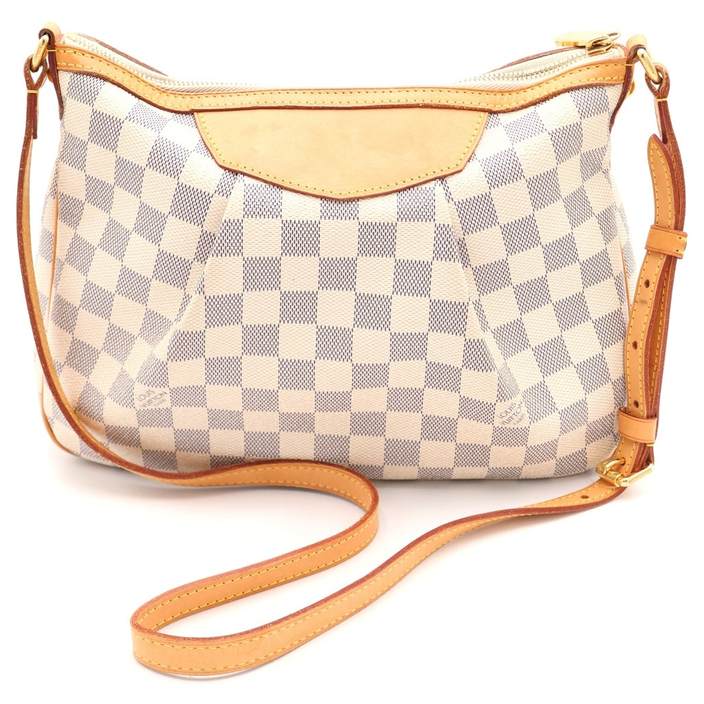 LOUIS VUITTON(ルイヴィトン) ダミエアズール シラクーサPM ショルダーバッグ ブラウン×アイボリー レザー×PVC N41113 ゴールド金具 レディース