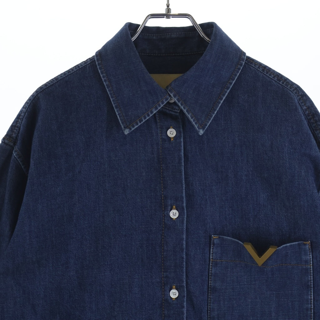 VALENTINO GARAVANI(ヴァレンチノガラヴァーニ) Vロゴ シャンブレー デニム 長袖シャツ インディゴ 8B3DB03K9YA レディース