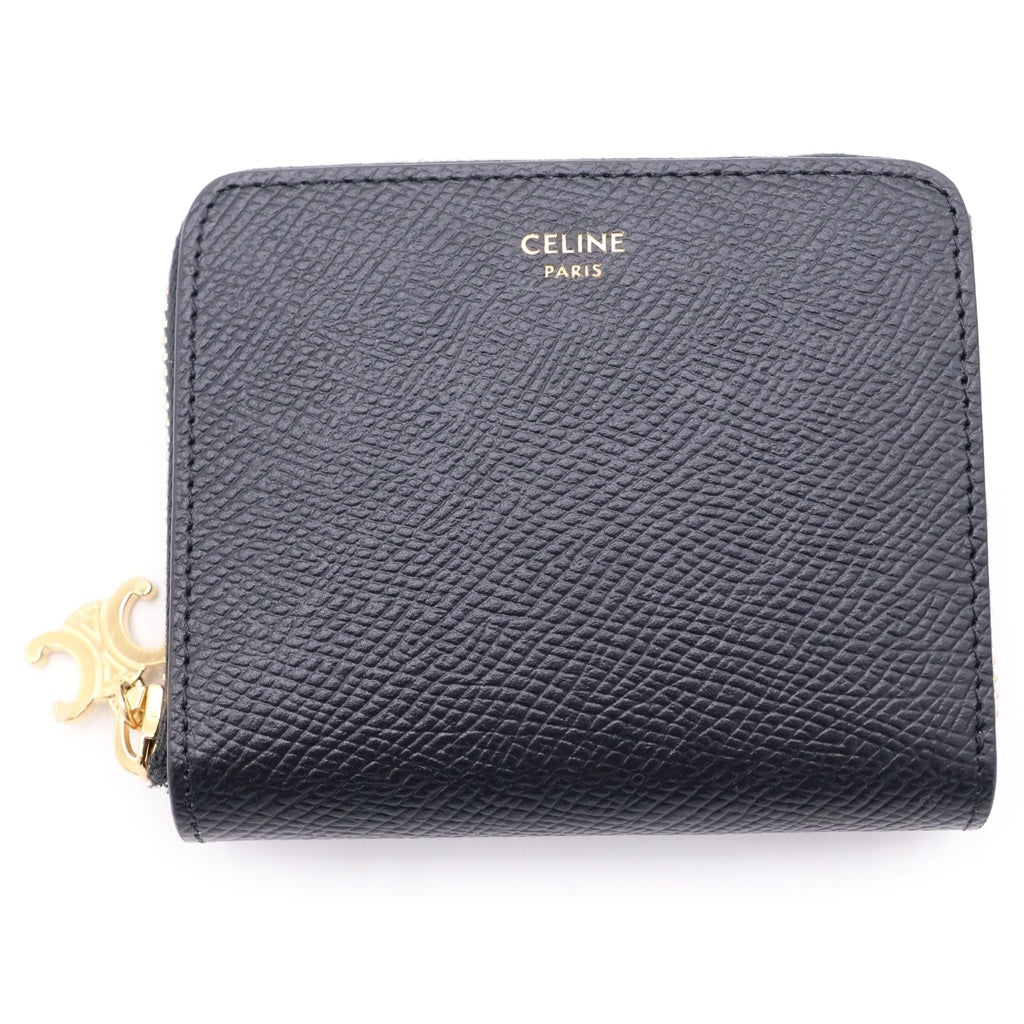 CELINE(セリーヌ) スモール ジップウォレット トリオンフチャーム グレインドカーフスキン レザー 二つ折り財布 ブラック 10N993FVO.38NO レディース