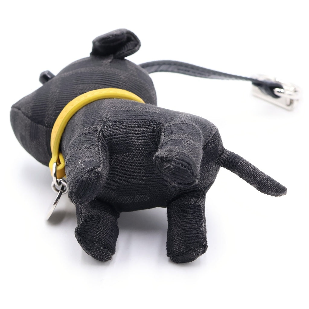 FENDI(フェンディ) ITO FF ジャカード ドッグ 犬 バッグチャーム キーリング キーホルダー ブラック 7AP064AL8IF0R2A シルバー金具 レディース