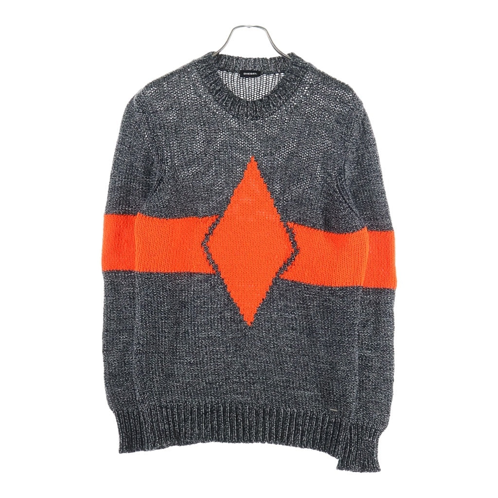 DIESEL(ディーゼル) ダイヤモンドモチーフニット グレー×オレンジ #F