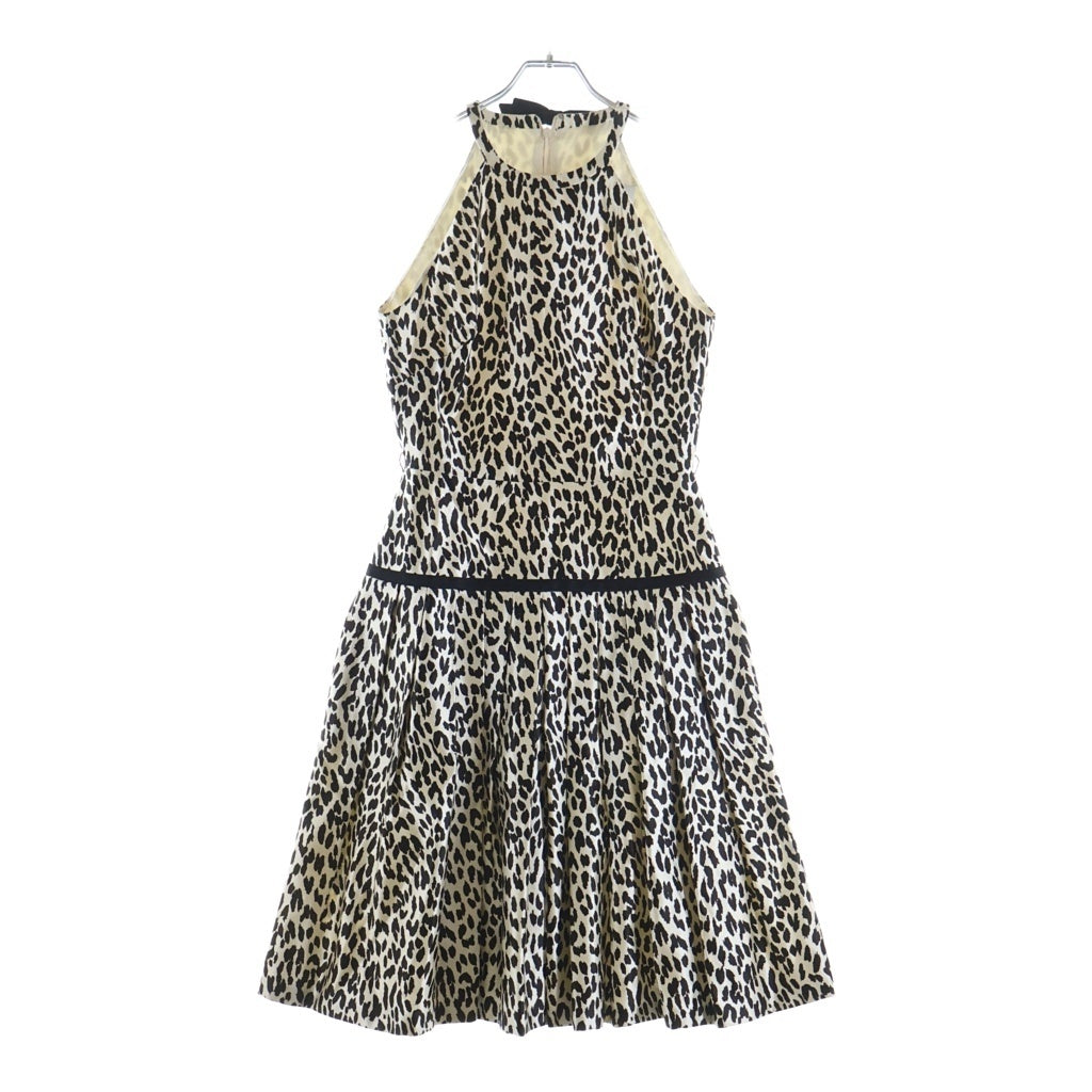 VALENTINO(ヴァレンティノ) レオバード柄 ノースリーブプリーツワンピース ドレス コットン シルク イタリア製 ブラック/ホワイト EB3VS2D6 レディース
