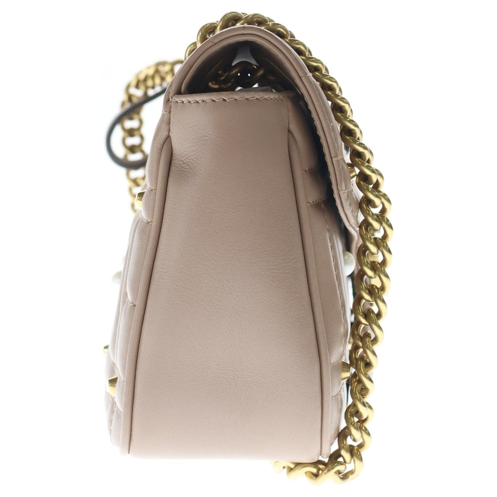 GUCCI(グッチ) GGマーモント スモール チェーンショルダーバッグ パール スタッズ カーフスキン レザー ベージュ 443497 レディース