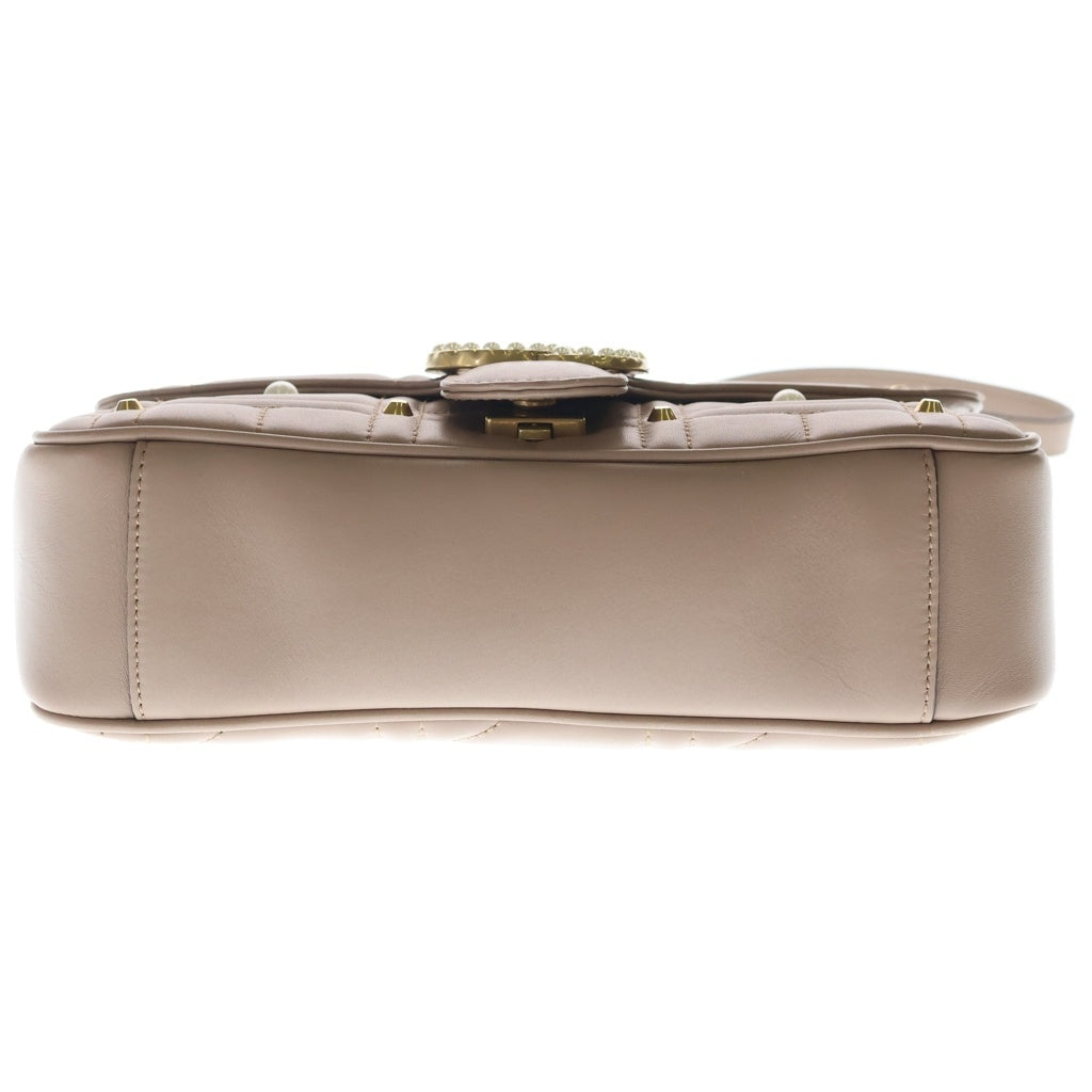 GUCCI(グッチ) GGマーモント スモール チェーンショルダーバッグ パール スタッズ カーフスキン レザー ベージュ 443497 レディース
