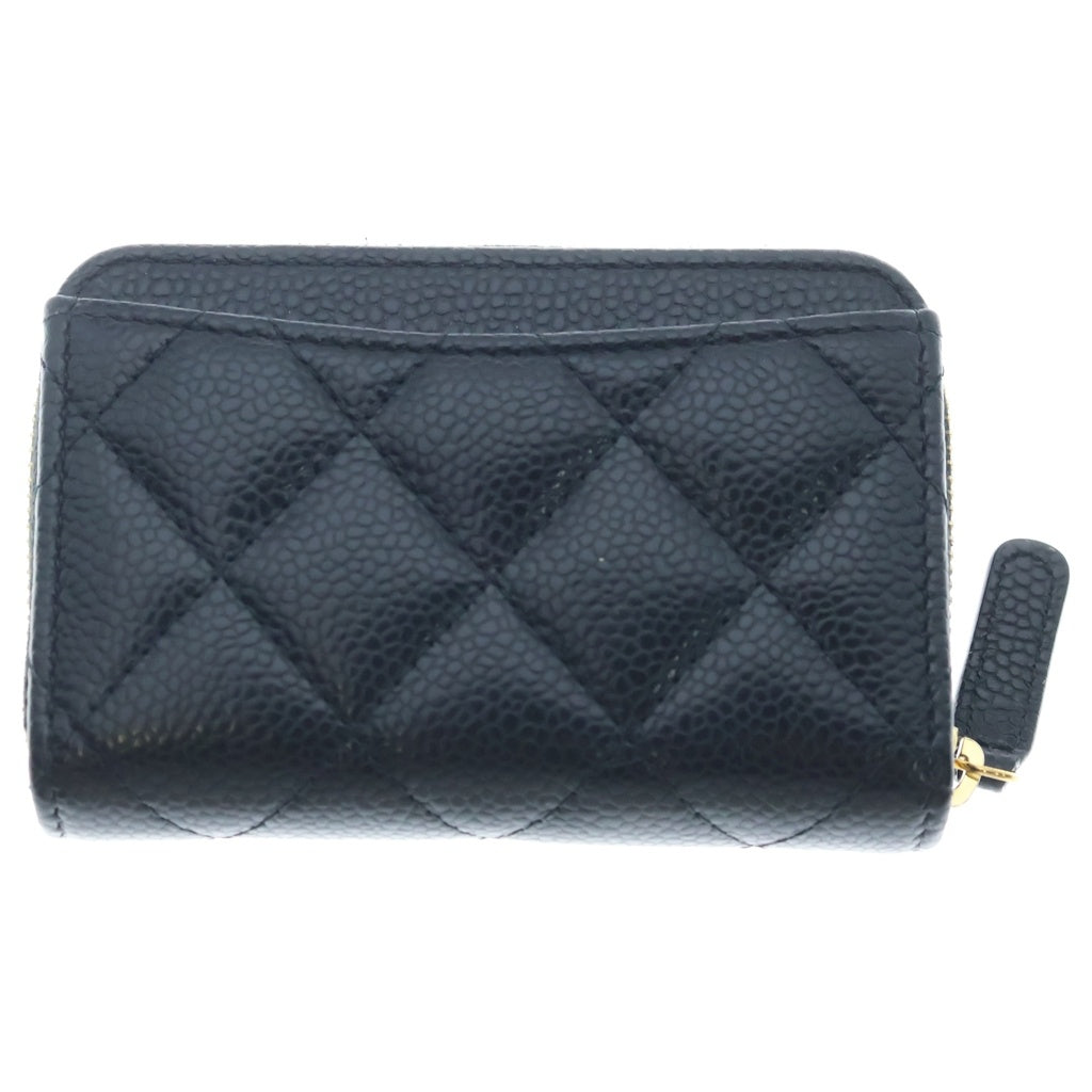 CHANEL(シャネル) マトラッセ キャビアスキン レザー ジッピー コインパース ケース 財布 ゴールド金具 ブラック シール レディース