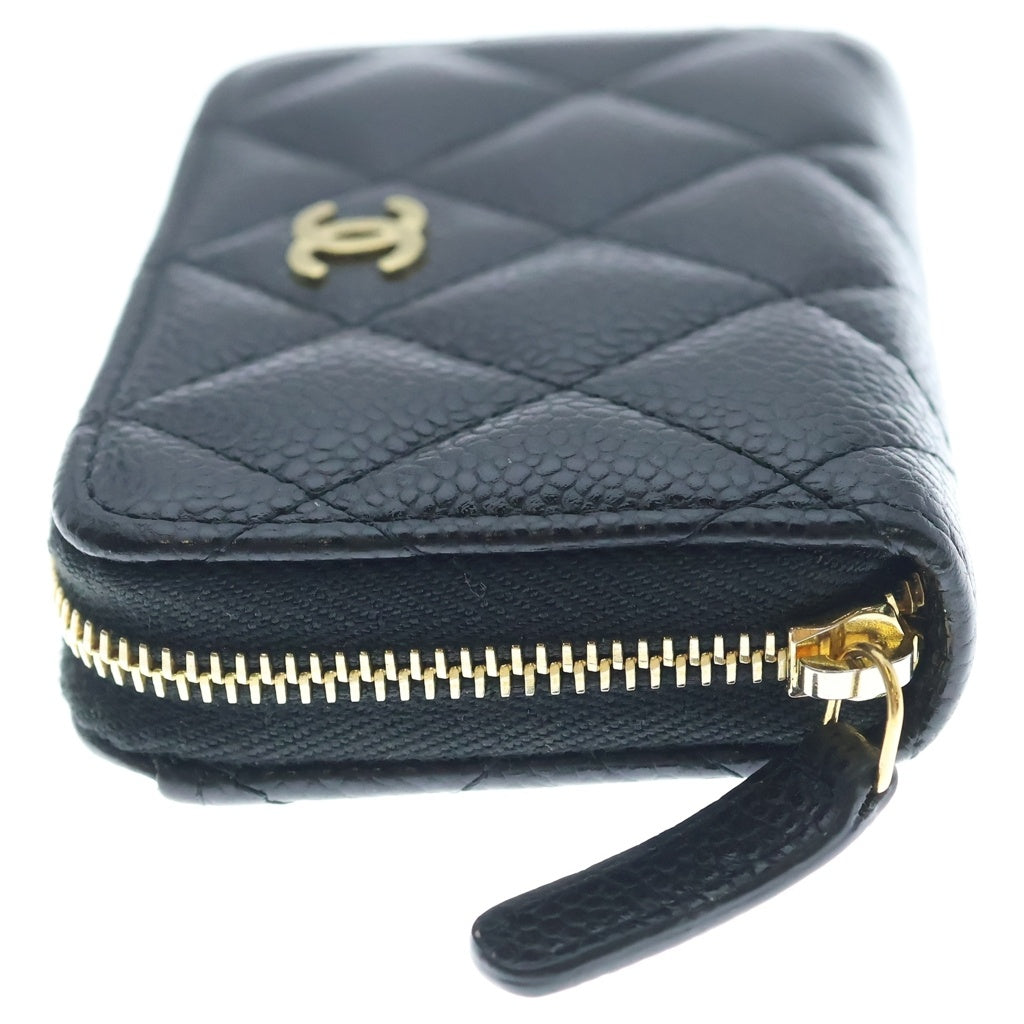 CHANEL(シャネル) マトラッセ キャビアスキン レザー ジッピー コインパース ケース 財布 ゴールド金具 ブラック シール レディース