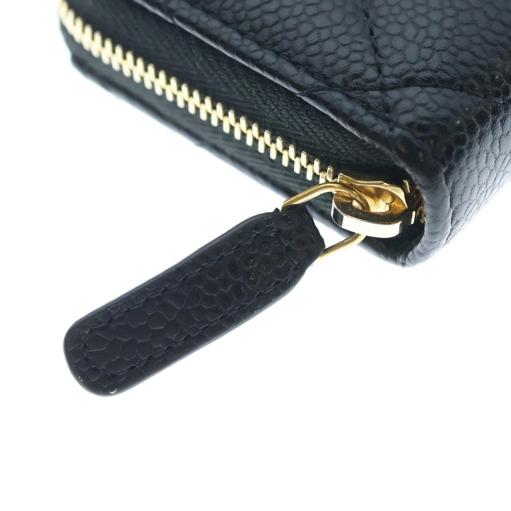 CHANEL(シャネル) マトラッセ キャビアスキン レザー ジッピー コインパース ケース 財布 ゴールド金具 ブラック シール レディース
