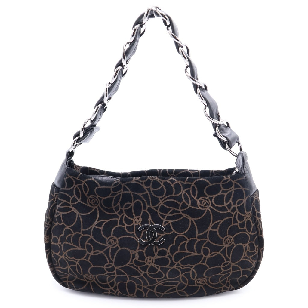 CHANEL(シャネル) カメリア ワンショルダーバッグ ハンドバッグ ブラウン スエード×レザー シルバー金具 レディース