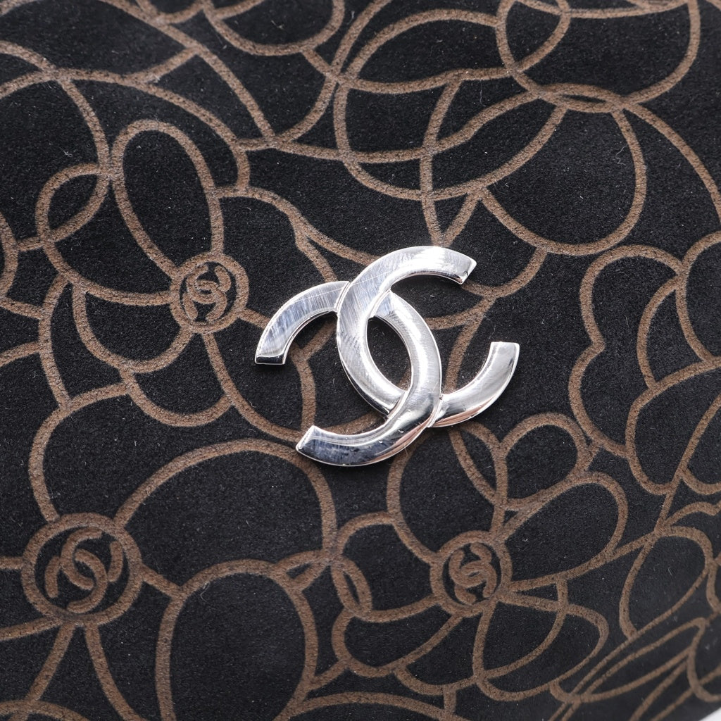 CHANEL(シャネル) カメリア ワンショルダーバッグ ハンドバッグ ブラウン スエード×レザー シルバー金具 レディース
