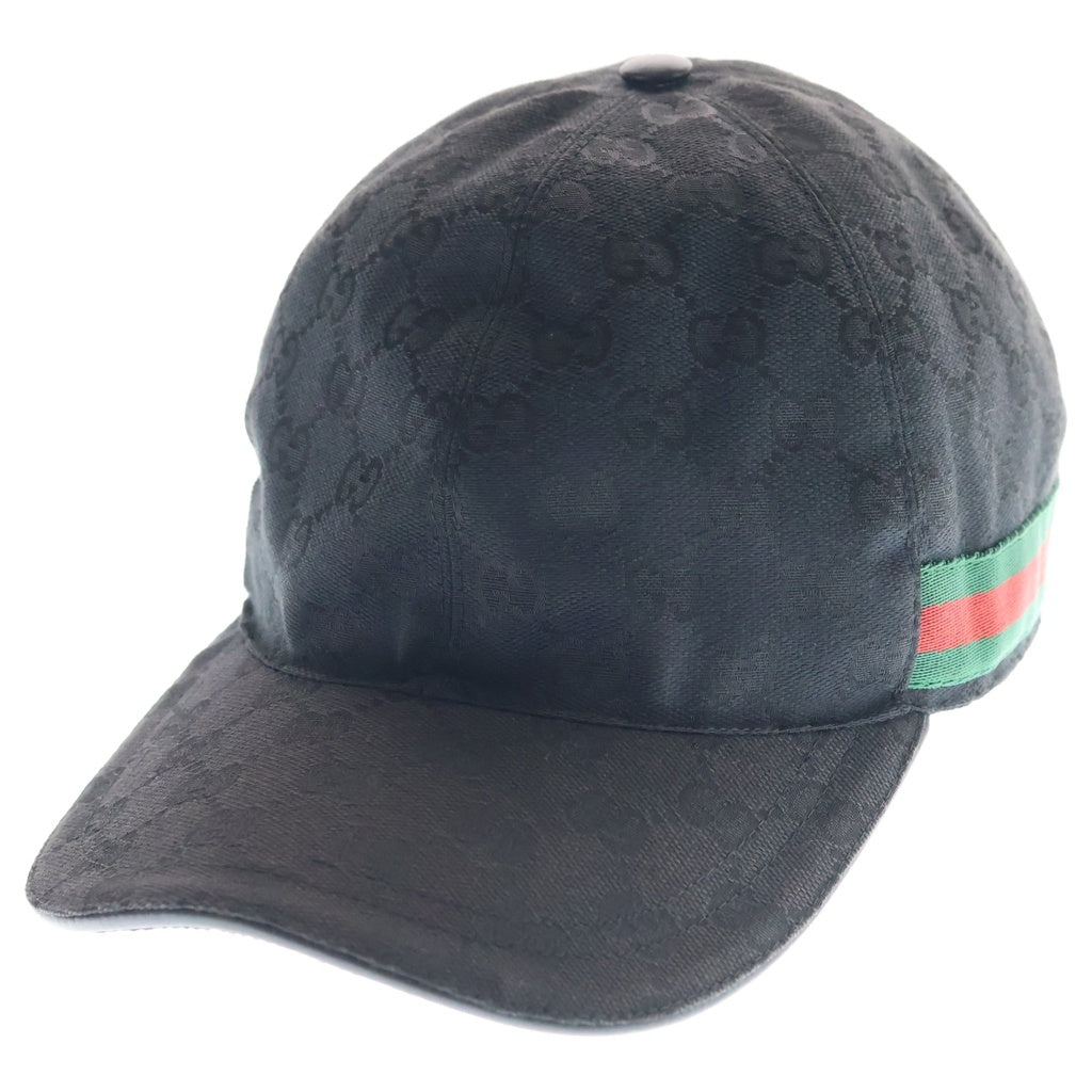 GUCCI(グッチ) GGキャンバス ベースボールキャップ 帽子 総柄 シェリーライン ロゴ ブラック 200035