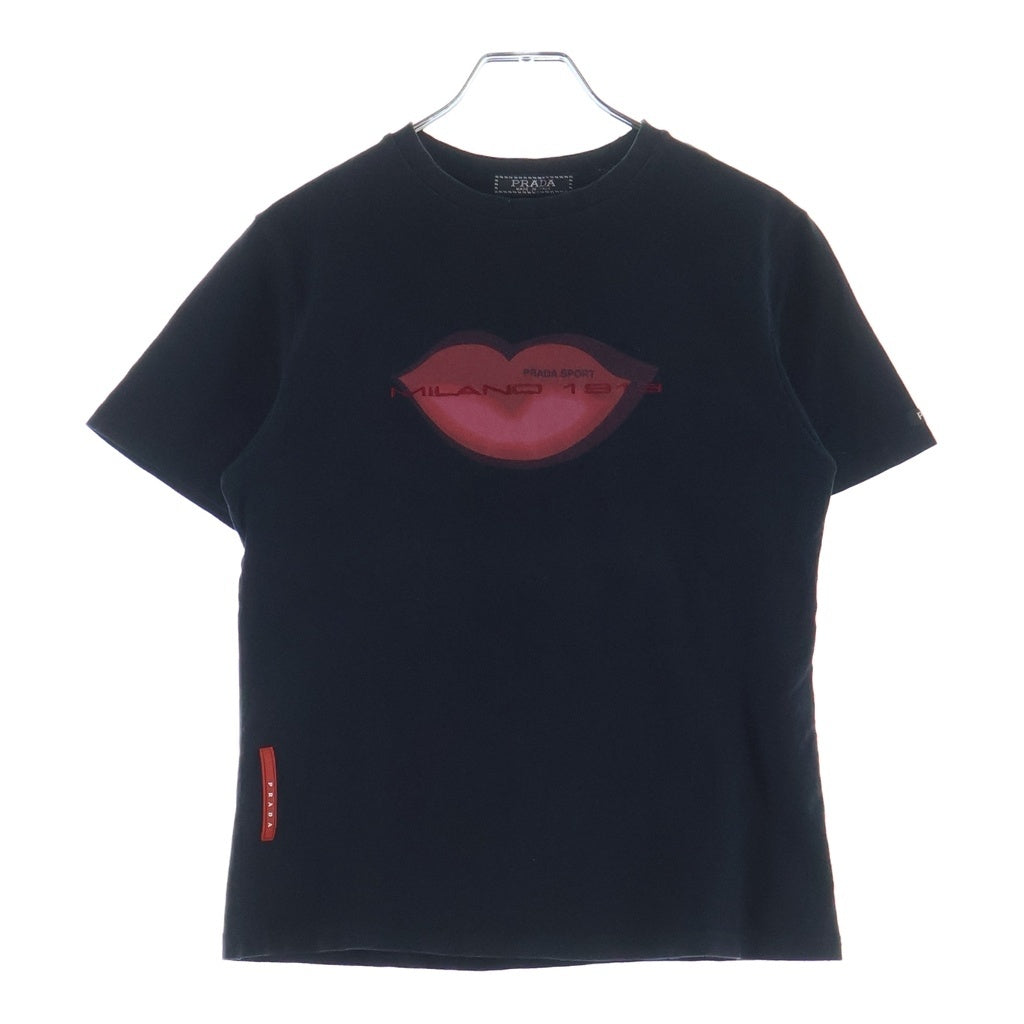 PRADA SPORT(プラダ スポーツ) Lip&Logo Printed Tee リップ ロゴプリント 半袖Tシャツ カットソー コットン ラバーロゴ ブラック レディース