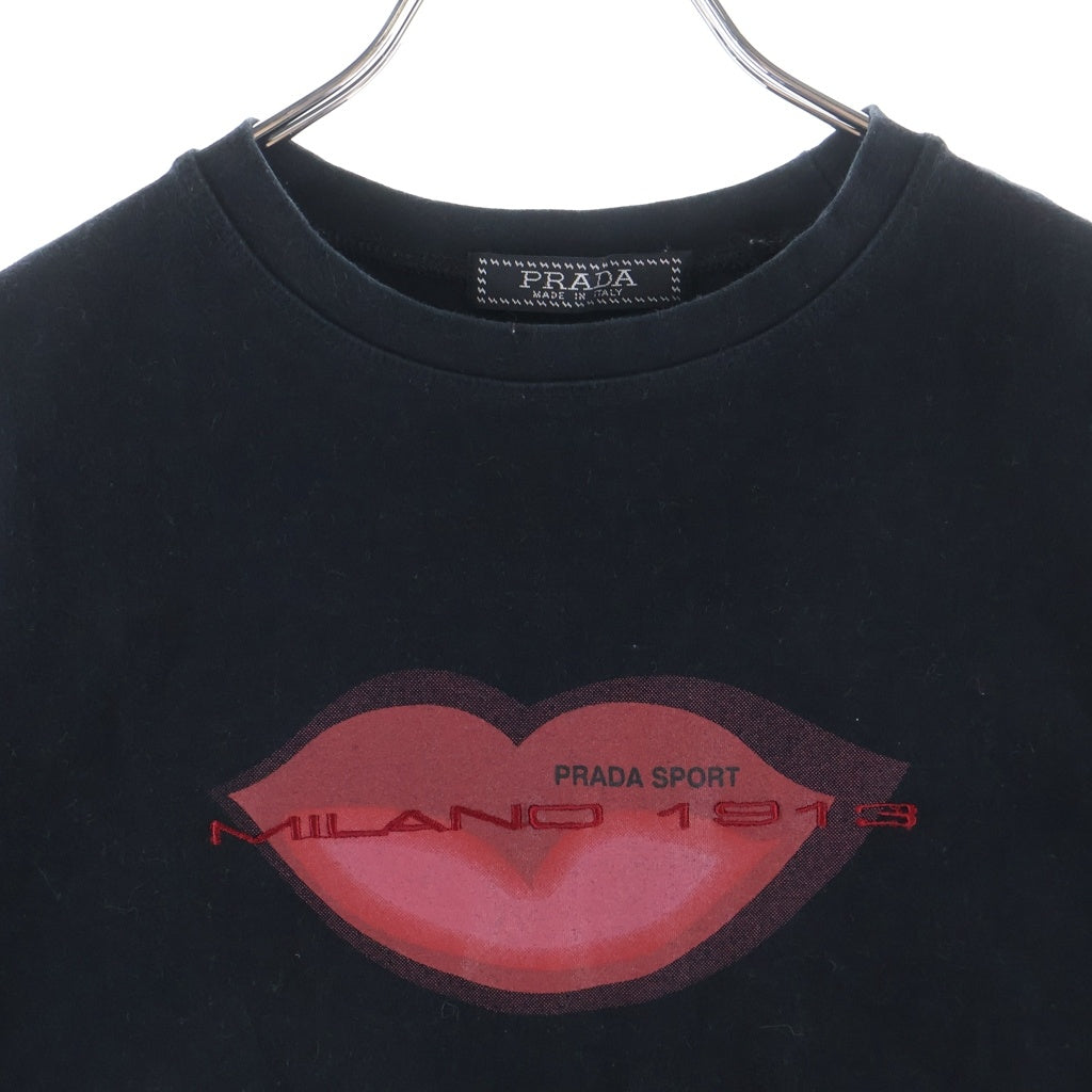 PRADA SPORT(プラダ スポーツ) Lip&Logo Printed Tee リップ ロゴプリント 半袖Tシャツ カットソー コットン ラバーロゴ ブラック レディース