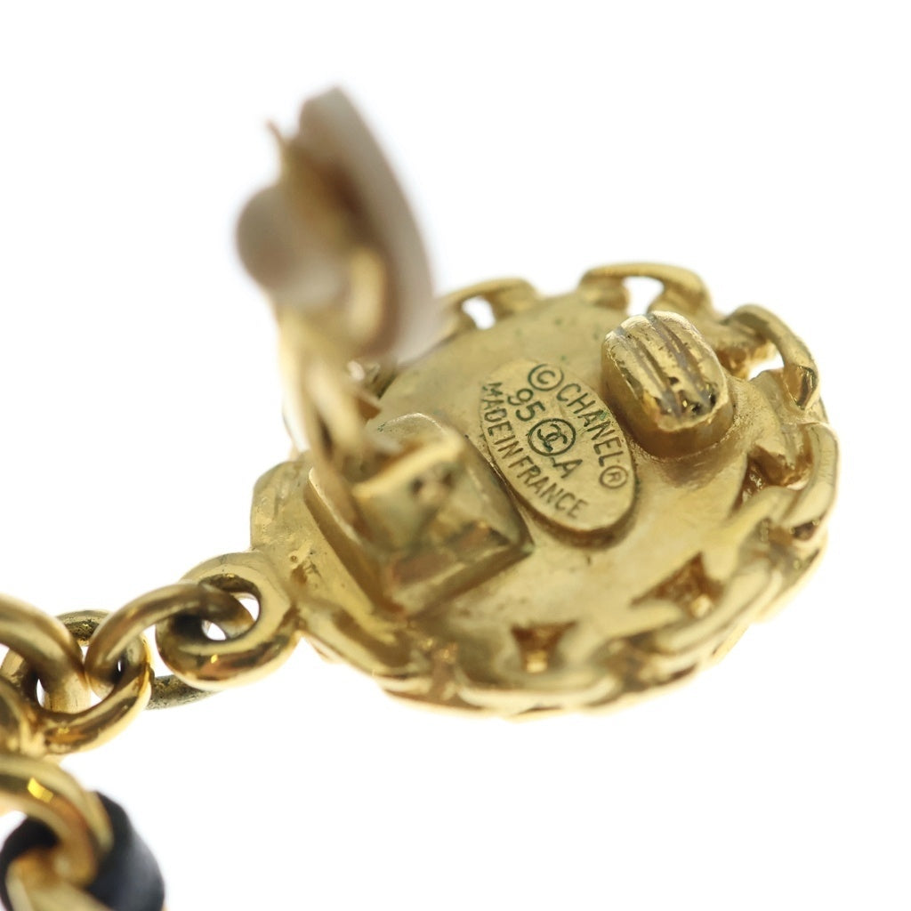 CHANEL(シャネル) ココマーク サークル フープ スウィングパール イヤリング ゴールド×ブラック GP×レザー 95A レディース