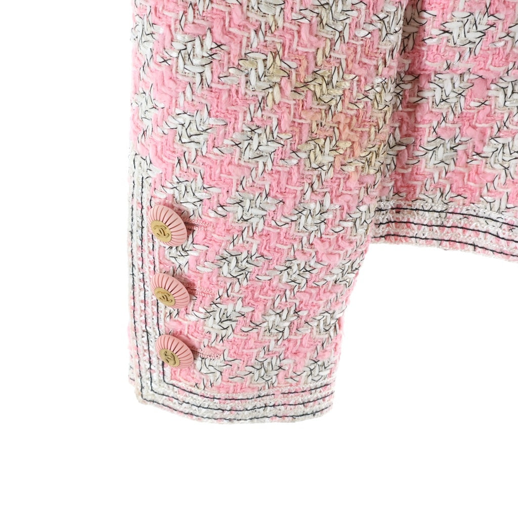 CHANEL(シャネル) 93SS VINTAGE Tweed Set ココマーク ツイードセットアップ ジャケット スカート 手書きタグ ピンク レディース