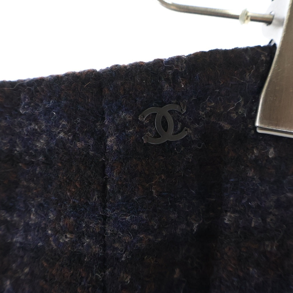 CHANEL(シャネル) 02AW VINTAGE Check Wool Tweed Set ブロックチェック セットアップ ノーカラージャケット スカート ウール ネイビー/ブラウン P19963V11786 レディース