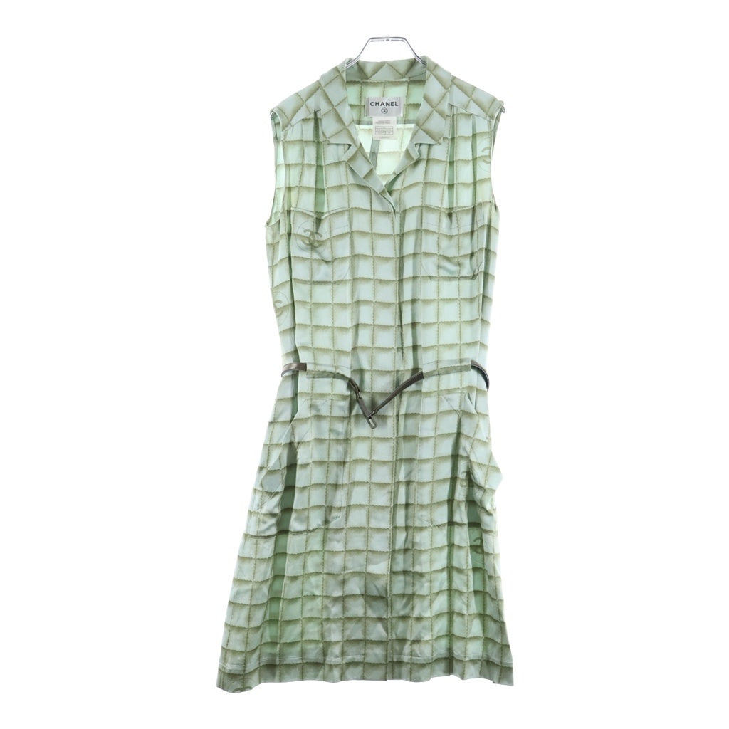 CHANEL(シャネル) 00AW VINTAGE Sleeveless Silk Dress ココマーク ノースリーブ シルクドレス ワンピース ベルト グリーン P16286V090094 レディース