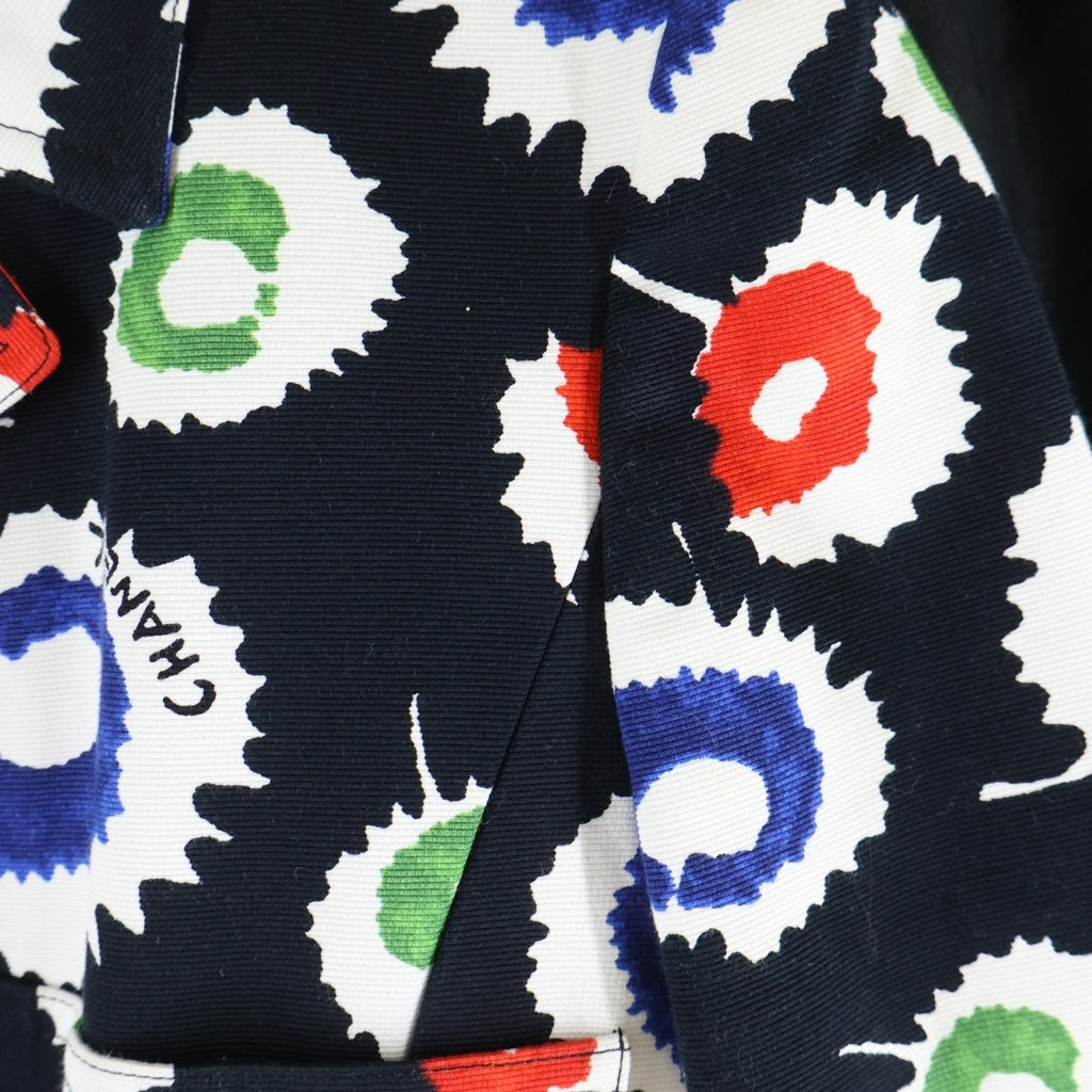 CHANEL(シャネル) 97SS VINTAGE BLAZER SKIRT SET セットアップ ジャケット スカート 総柄 コットン リネン ブラック/マルチカラー P09018W02358 レディース