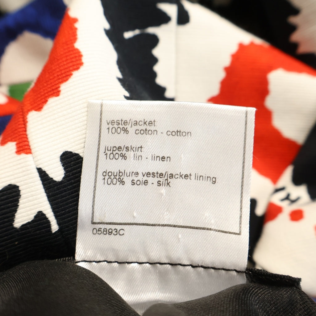 CHANEL(シャネル) 97SS VINTAGE BLAZER SKIRT SET セットアップ ジャケット スカート 総柄 コットン リネン ブラック/マルチカラー P09018W02358 レディース