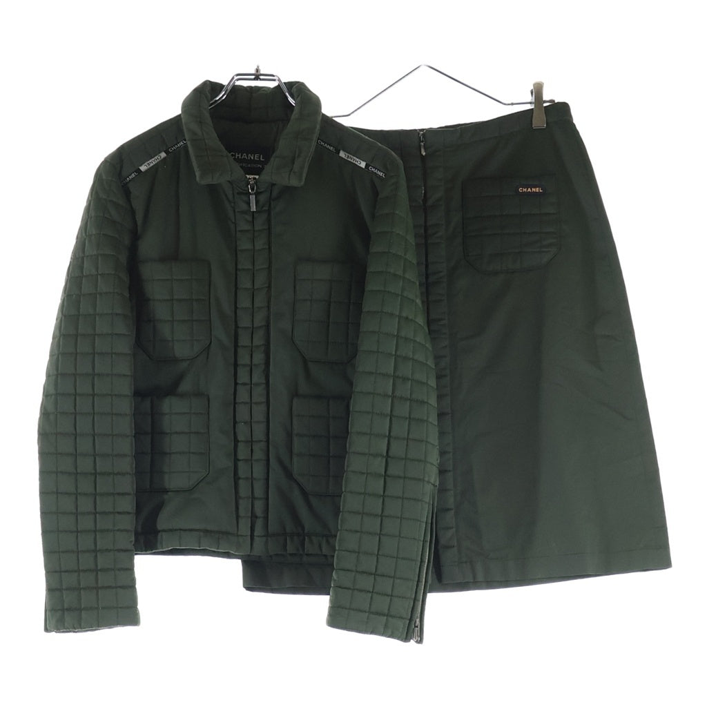 CHANEL(シャネル) 00AW VINTAGE Nylon Quilting Set セットアップ キルティングジャケット スカート ナイロン カーキ P15948V08891 レディース