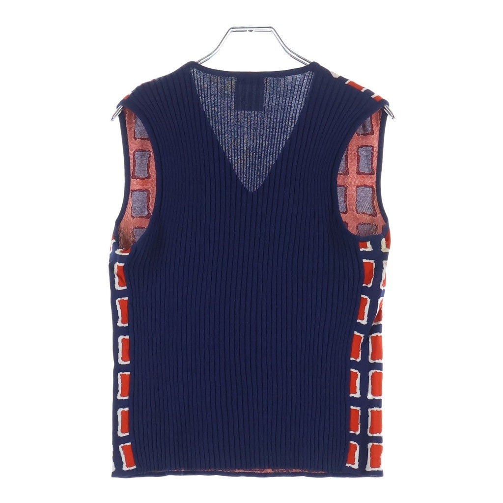 CHANEL(シャネル) 01SS VINTAGE V-Neck Knit Tops ココマーク Vネック ニットタンクトップ ベスト 総柄 ネイビー/レッド P17302V00906 レディース