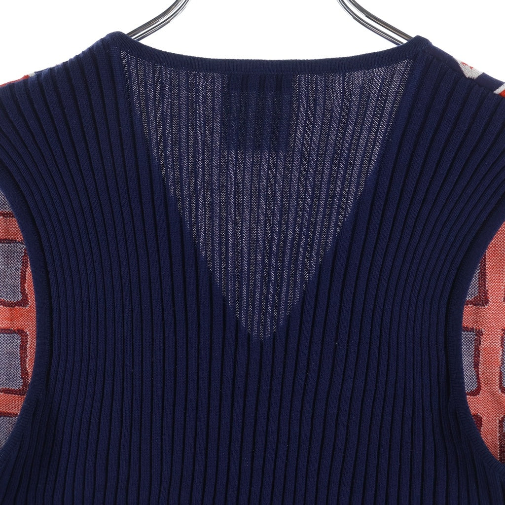 CHANEL(シャネル) 01SS VINTAGE V-Neck Knit Tops ココマーク Vネック ニットタンクトップ ベスト 総柄 ネイビー/レッド P17302V00906 レディース