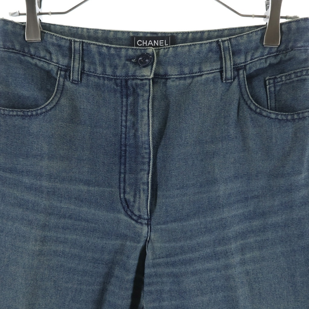 CHANEL(シャネル) 01SS VINTAGE Crystal CC logo Wide Denim Pants クリスタルココマーク ワイドフレアデニムパンツ ロゴ インディゴ P17258V09672 レディース