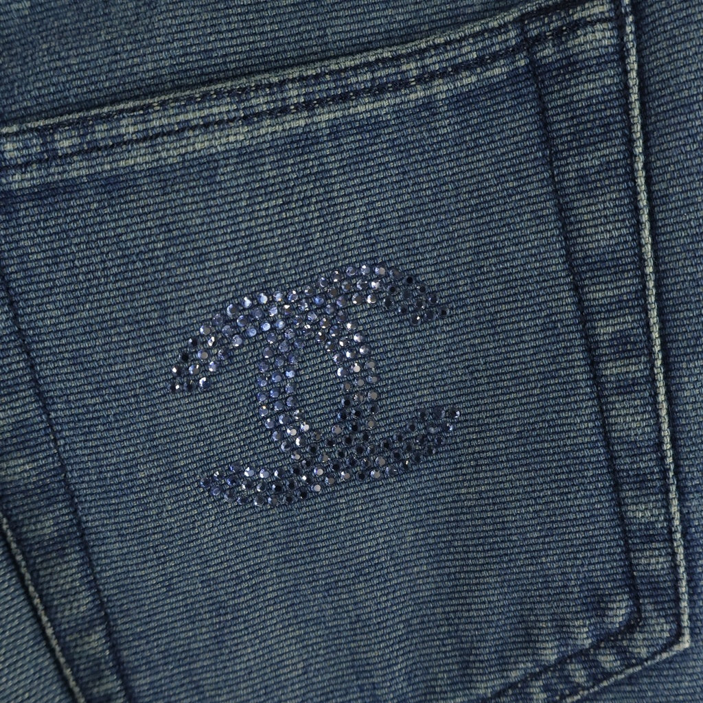 CHANEL(シャネル) 01SS VINTAGE Crystal CC logo Wide Denim Pants クリスタルココマーク ワイドフレアデニムパンツ ロゴ インディゴ P17258V09672 レディース