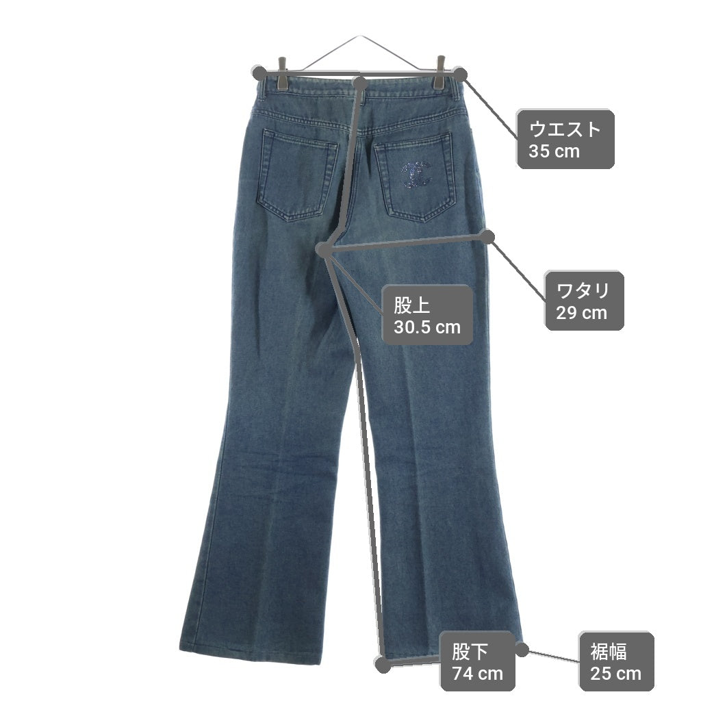 CHANEL(シャネル) 01SS VINTAGE Crystal CC logo Wide Denim Pants クリスタルココマーク ワイドフレアデニムパンツ ロゴ インディゴ P17258V09672 レディース