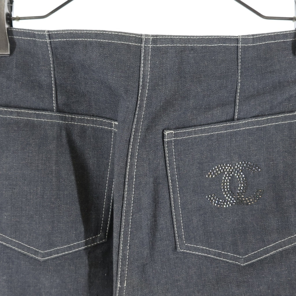 CHANEL(シャネル) 01SS VINTAGE Crystal CC logo Wide Denim Pants クリスタルココマーク ワイドフレアデニムパンツ ロゴ グレー P17666V09976 レディース