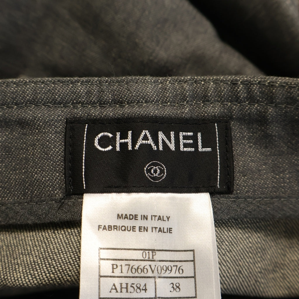 CHANEL(シャネル) 01SS VINTAGE Crystal CC logo Wide Denim Pants クリスタルココマーク ワイドフレアデニムパンツ ロゴ グレー P17666V09976 レディース