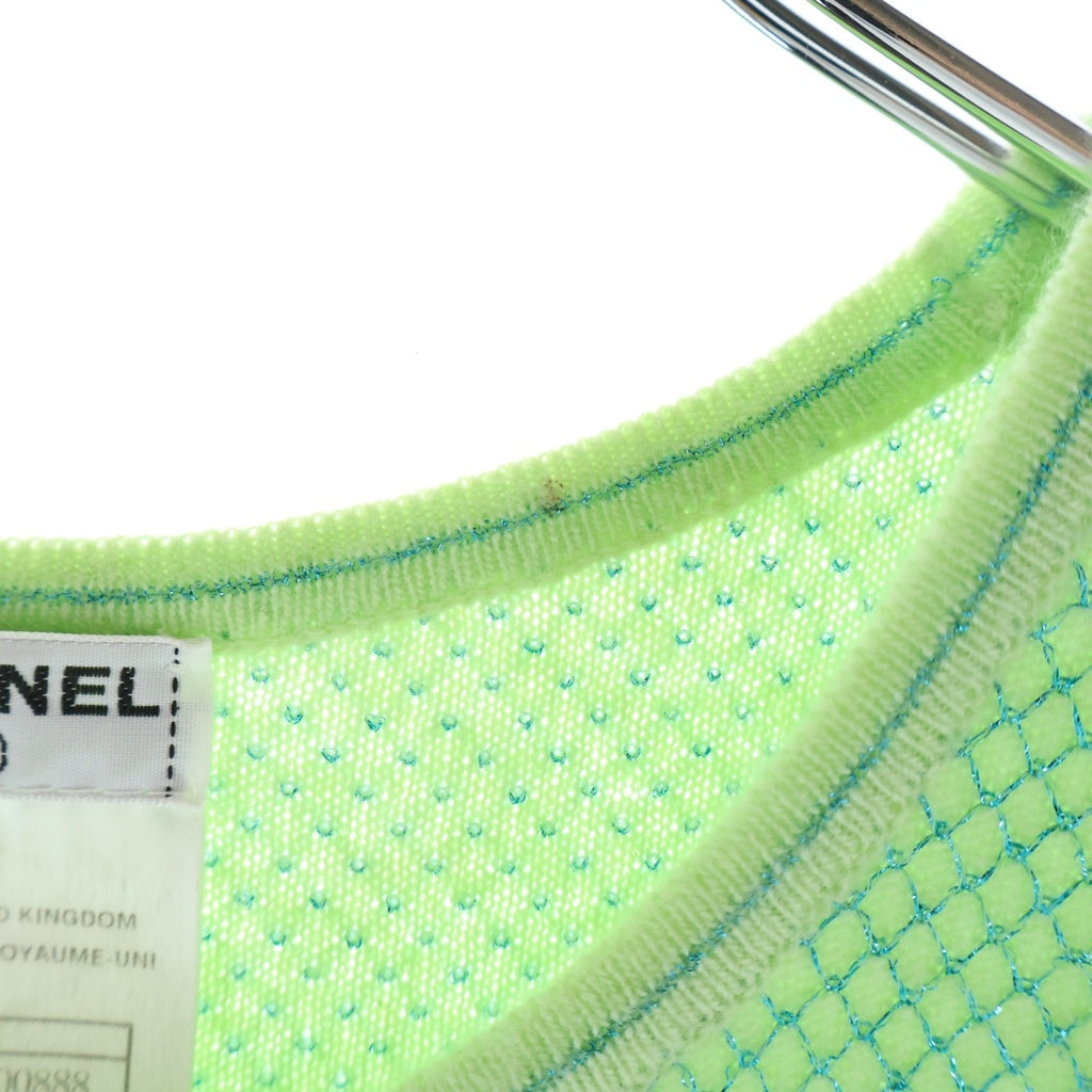CHANEL(シャネル) 01C アンサンブル ココマーク ラメジャガード カシミヤ クルーネック カーディガン 半袖ニット セーター ライトグリーン レディース P17007V00888