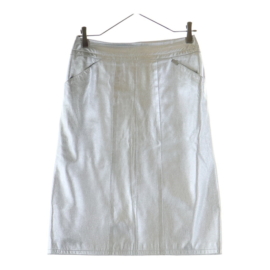 CHANEL(シャネル) 99A ラムスキン メタリックレザー タイト ミディアムスカート シルバー レディース P14247V00679