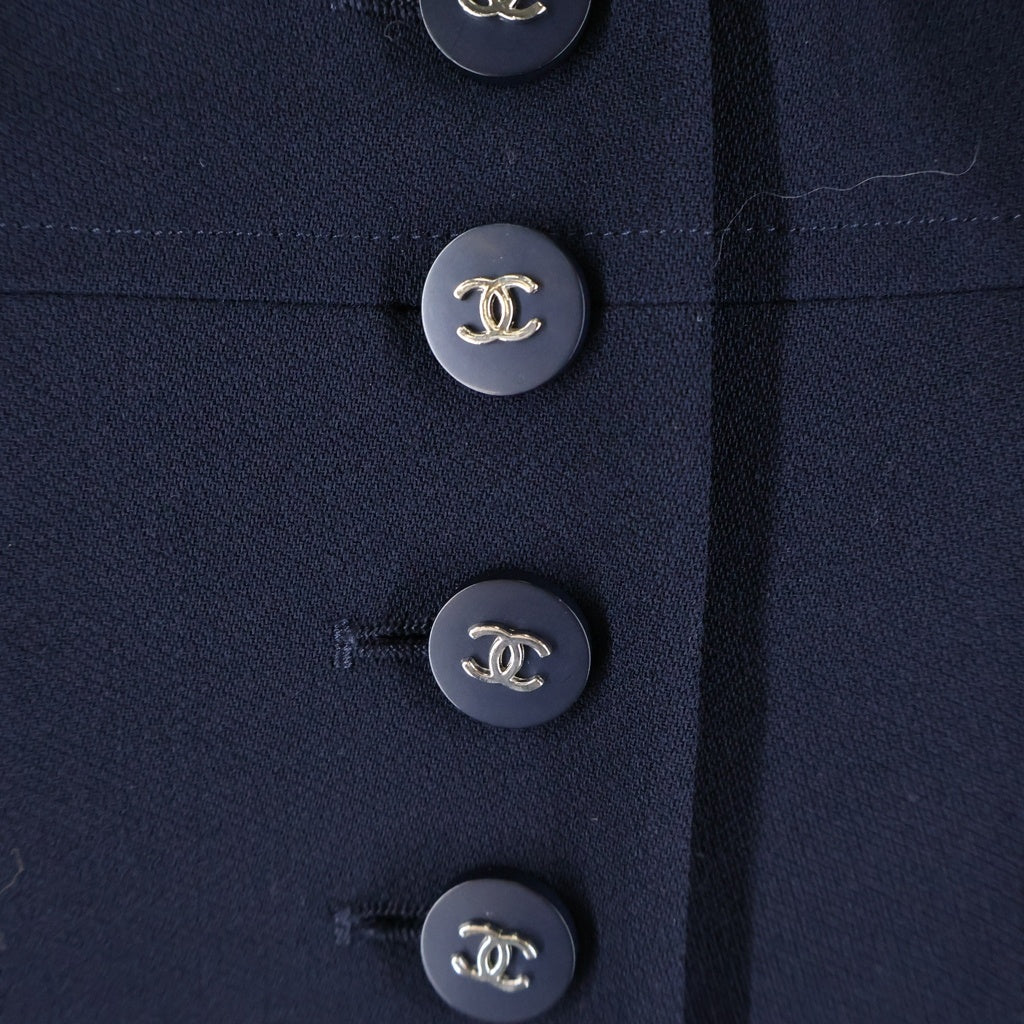 CHANEL(シャネル) セットアップ ココマークボタン ウール テーラード ロングジャケット プリーツ ミディアムスカート ネイビー レディース