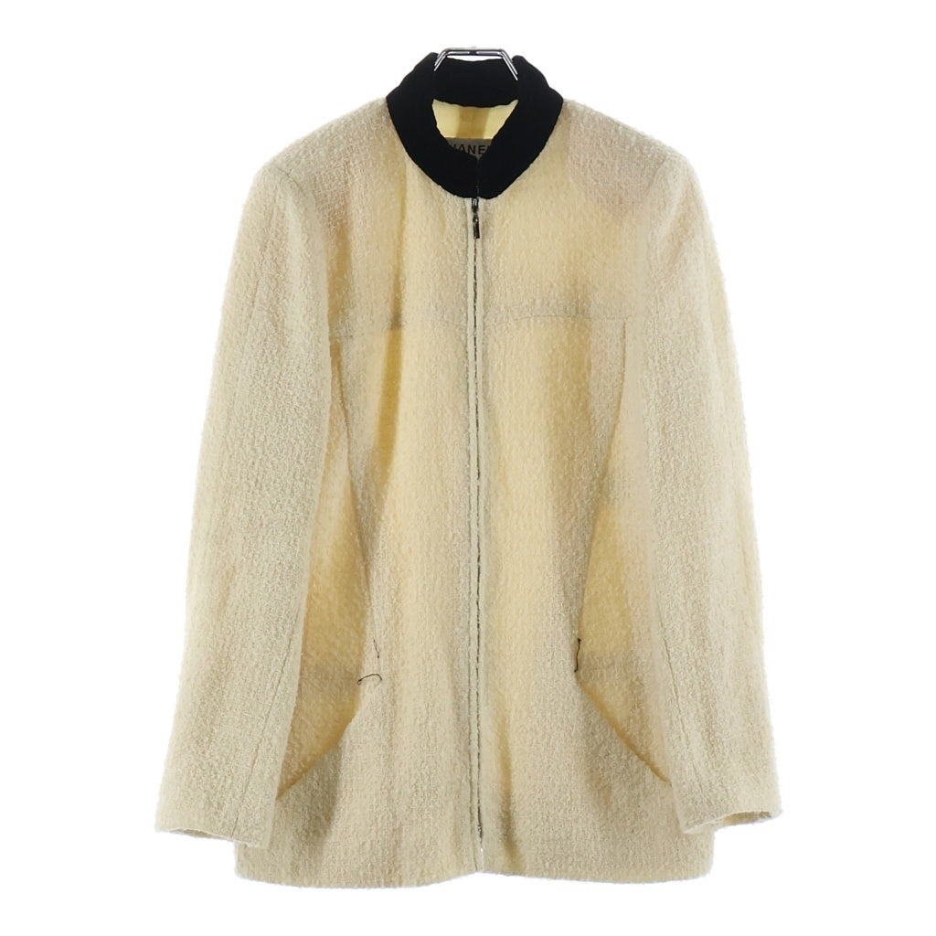 CHANEL(シャネル) 03AW VINTAGE Zip-Up Tweed Jacket ジップアップ 襟ベロア切り替え ツイードジャケット アイボリー P22339V13173 レディース