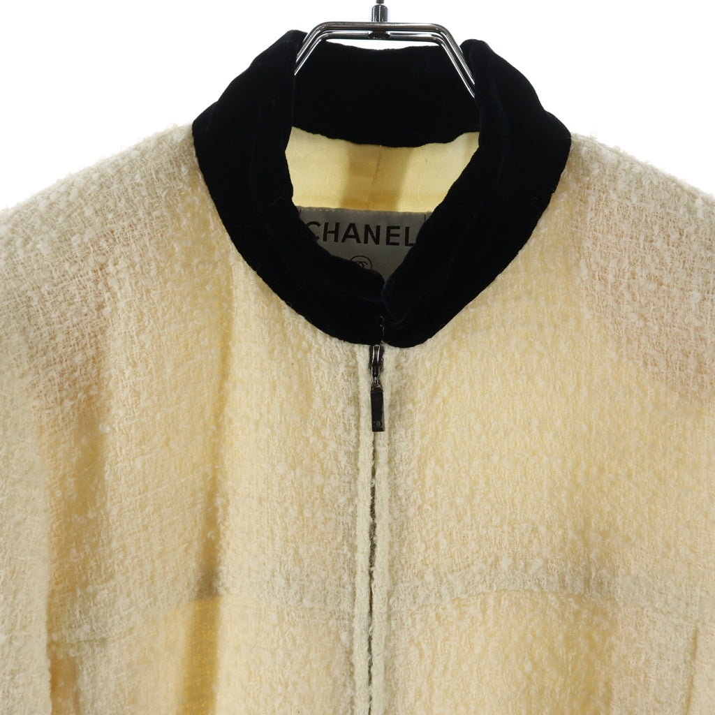 CHANEL(シャネル) 03AW VINTAGE Zip-Up Tweed Jacket ジップアップ 襟ベロア切り替え ツイードジャケット アイボリー P22339V13173 レディース