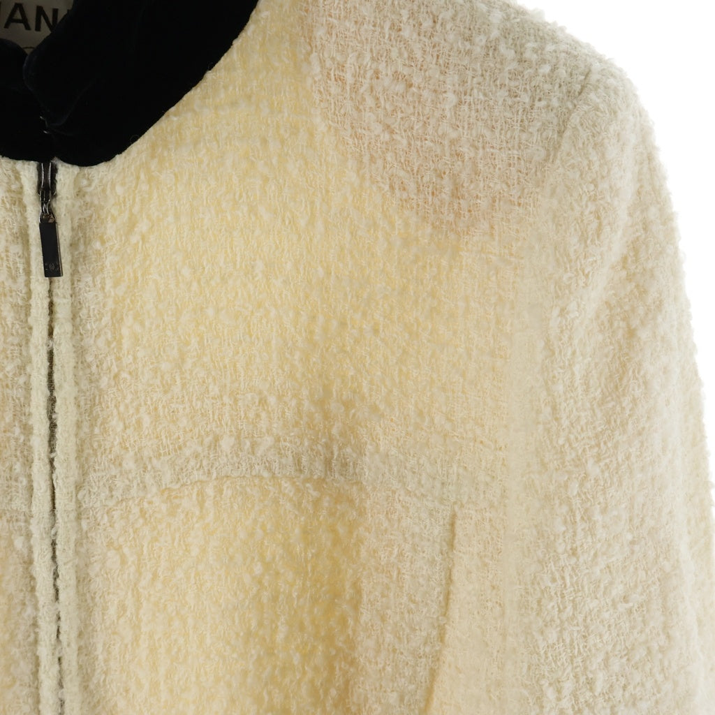 CHANEL(シャネル) 03AW VINTAGE Zip-Up Tweed Jacket ジップアップ 襟ベロア切り替え ツイードジャケット アイボリー P22339V13173 レディース