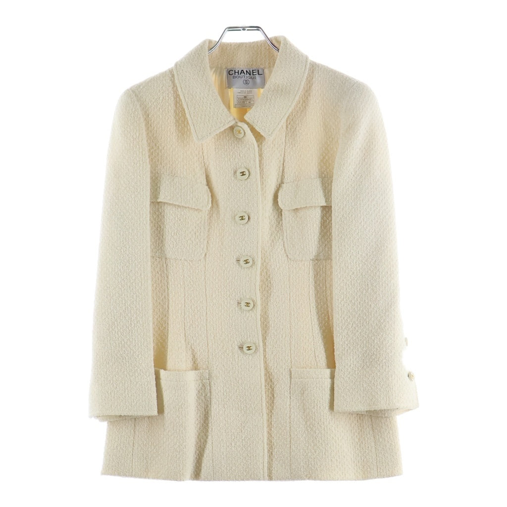 CHANEL(シャネル) 95AW VINATGE Wool Tweed Jacket ウールツイードジャケット ココマークボタン フランス製 アイボリー P05767V04371 レディース