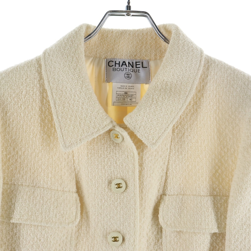 CHANEL(シャネル) 95AW VINATGE Wool Tweed Jacket ウールツイードジャケット ココマークボタン フランス製 アイボリー P05767V04371 レディース
