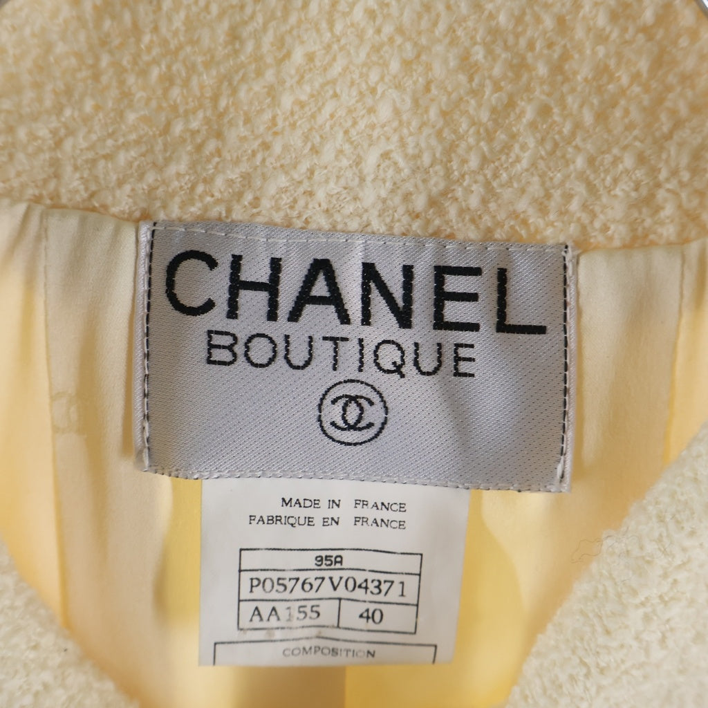 CHANEL(シャネル) 95AW VINATGE Wool Tweed Jacket ウールツイードジャケット ココマークボタン フランス製 アイボリー P05767V04371 レディース