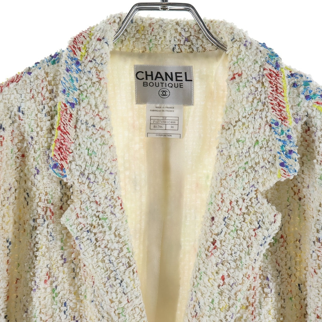 CHANEL(シャネル) 99SS VINTAGE Painting Tweed Jacket ペイント ツイード1Bテーラードジャケット ココマークボタン ホワイト系 P12733W02488 レディース