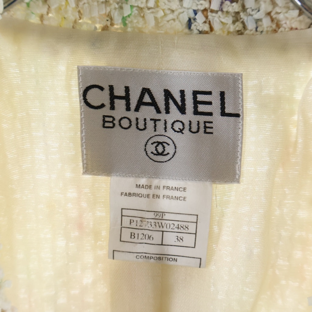 CHANEL(シャネル) 99SS VINTAGE Painting Tweed Jacket ペイント ツイード1Bテーラードジャケット ココマークボタン ホワイト系 P12733W02488 レディース
