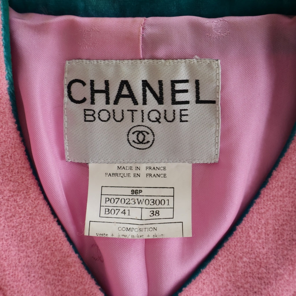 CHANEL(シャネル) 96SS VINTAGE PINK BLAZER SKIRT SET セットアップ ジャケット スカート ウール ナイロン ピンク P07023W03001 レディース