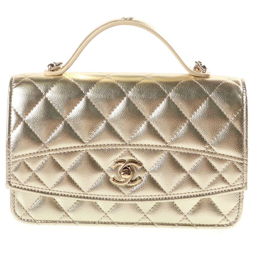 CHANEL(シャネル) マトラッセ トップハンドル チェーンウォレット ショルダーバッグ キャビア ゴールド AP4401 レディース