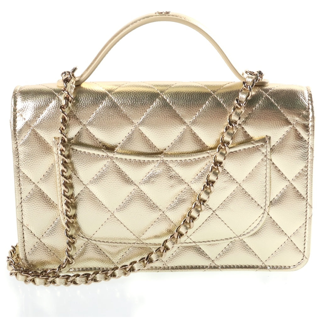 CHANEL(シャネル) マトラッセ トップハンドル チェーンウォレット ショルダーバッグ キャビア ゴールド AP4401 レディース
